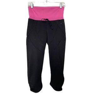 BEBE Sport Pink/Black High Waist Side Cinch Drawstring Capri Workout Pants Sm